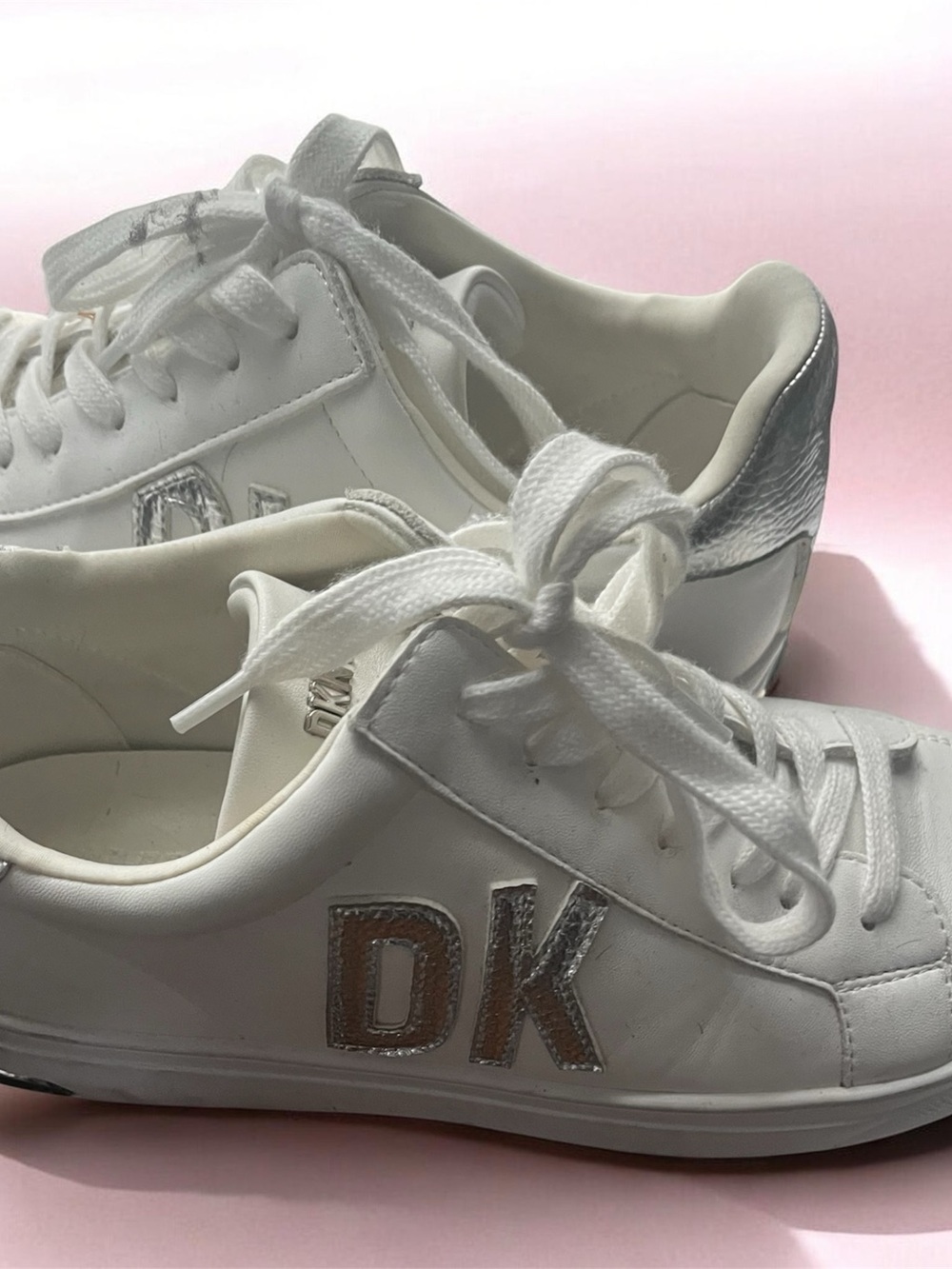 Dkny White Sneakers with Silver Accents